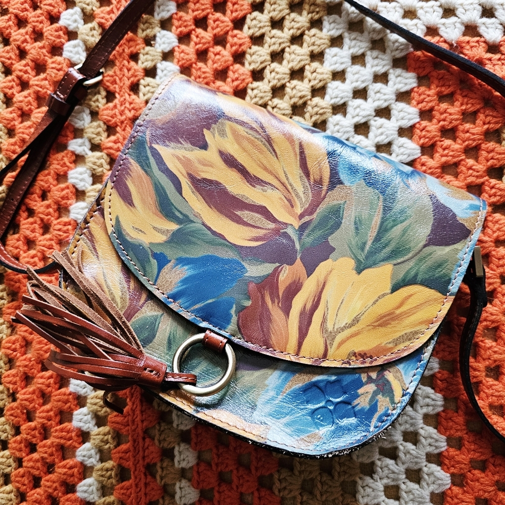Patricia Nash Leather Brinlee Marigold Floral Crossbody Saddle Bag